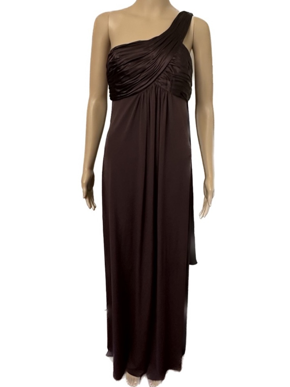 David's Bridal One-Shoulder Chocolate Brown Evening Gown